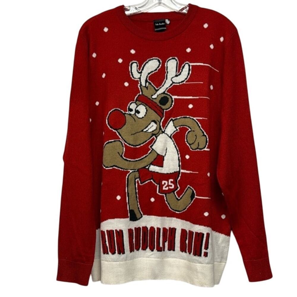 Men's Jake Austin New Run‎ Rudolph Run Ugly Christmas Holiday Sweater Size Large